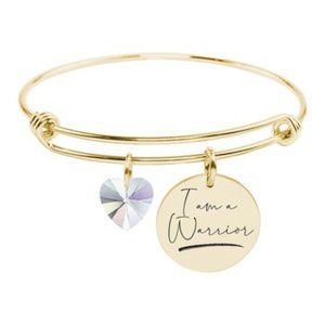 Pink Box | Goldtone 'I Am A Warrior' Adjustable Charm Bangle With Swarovski® Cry